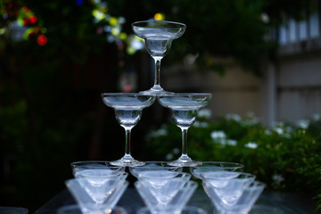 Set of collection empty cocktail glasses for bar drinks