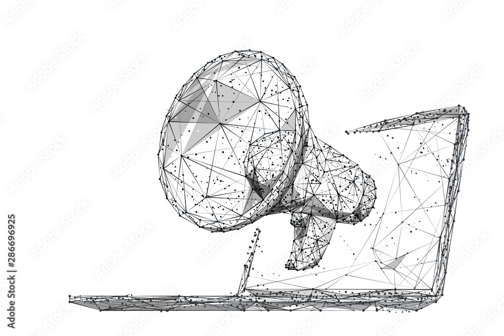 Aufkleber digital marketing low poly wireframe illustration. polygonal online notification, internet targeted 
