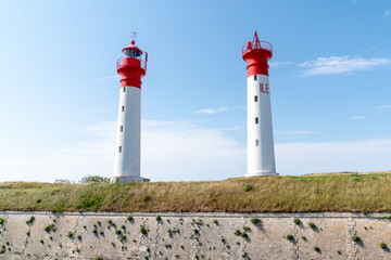 Lighthouses and fortifications on beach of the island of Aix Charente France