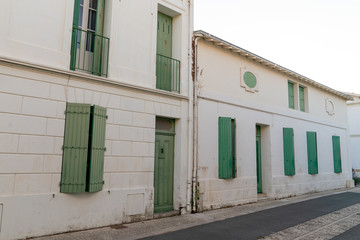 green shutters typical houses of the island of Aix in France