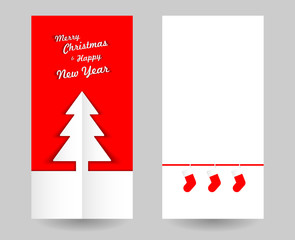 Christmas tree minimal red postcard vector. Merry Christmas and Happy New Year.