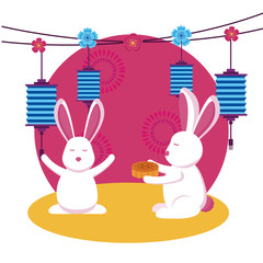 Rabbits of mid autumn festival vector design