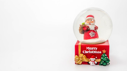 Christmas santa snow globe isolated on white background and copy space