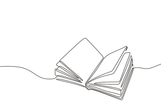 Continuous one line drawing open book with flying pages. Vector illustration education supplies back to school theme.