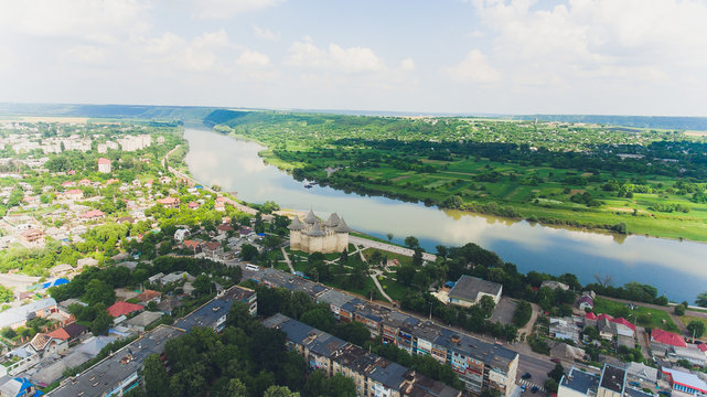 Aerial view of medieval fort in Soroca, Republic of Moldova.