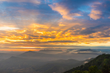 Landscape background and beautiful sunrise in morning. Mountain landscape background.