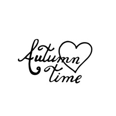 Autumn illustration pumpkins and hand lettering autumn time