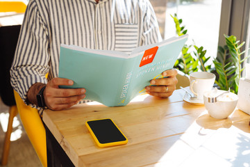 Close up of a manual for the hindi language