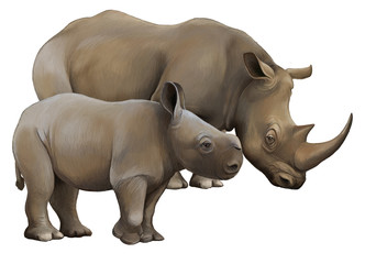 cartoon scene with rhinoceros safari animal illustration for children