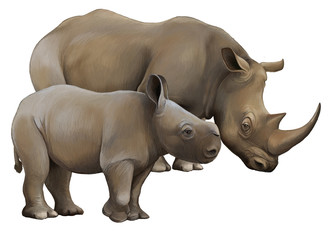 Obraz premium cartoon scene with rhinoceros safari animal illustration for children