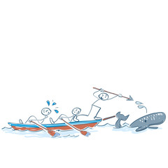 Strichmännchen im Boot bei der Pottwaljagt