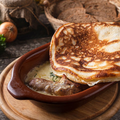 Machanka with thik pancakes.