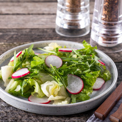 Radish salad with arugula and lettuce. Diet food. Healthy food.