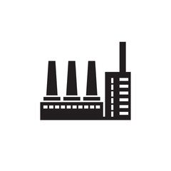 Factory plant -  black icon on white background vector illustration for website, mobile application, presentation, infographic. Industrial building concept sign. Graphic design element.
