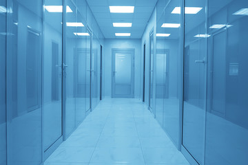 corridor glass doors background / abstract medical center background