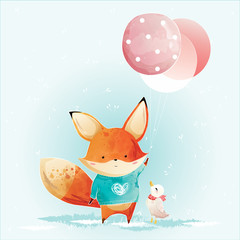 Cute Fox Holding Christmas Balloons