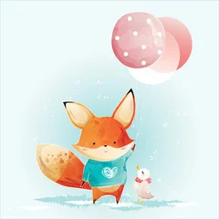 Foto op Plexiglas Babykamer Schattige vos met kerstballonnen