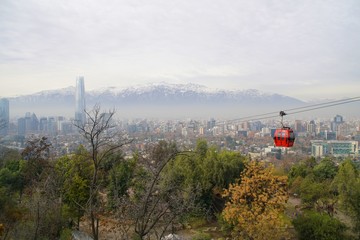 Santiago de Chile cityscape with cable car