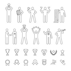 Awards, prize, winning set of vector icons outline style