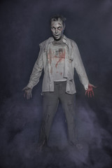 Horror terrible zombie man. Halloween scene