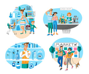 Fototapeta na wymiar Market shopping flat vector illustrations set