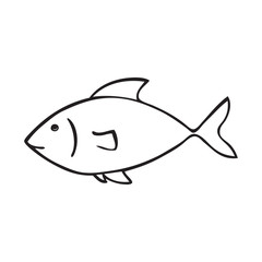 Black and white vector icon of fish