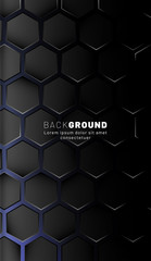 Vertical hexagon background. Gradient color light pattern with dark background technology style. Honeycomb. Vector illustration of light.