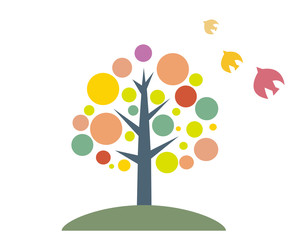 木　森　ポップ　イラスト　秋　紅葉　もみじ　楓 メッセージカード　背景　鳥　可愛い
