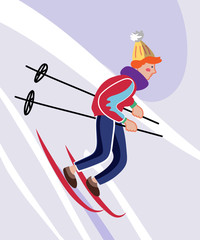 Little child skiing flat vector illustration