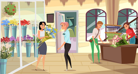 Flower shop, floristry flat vector illustration