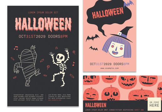 Colorful Halloween Event Layout Pack with Graphic Illustrations