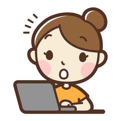 パソコンを使っている女性　驚き
