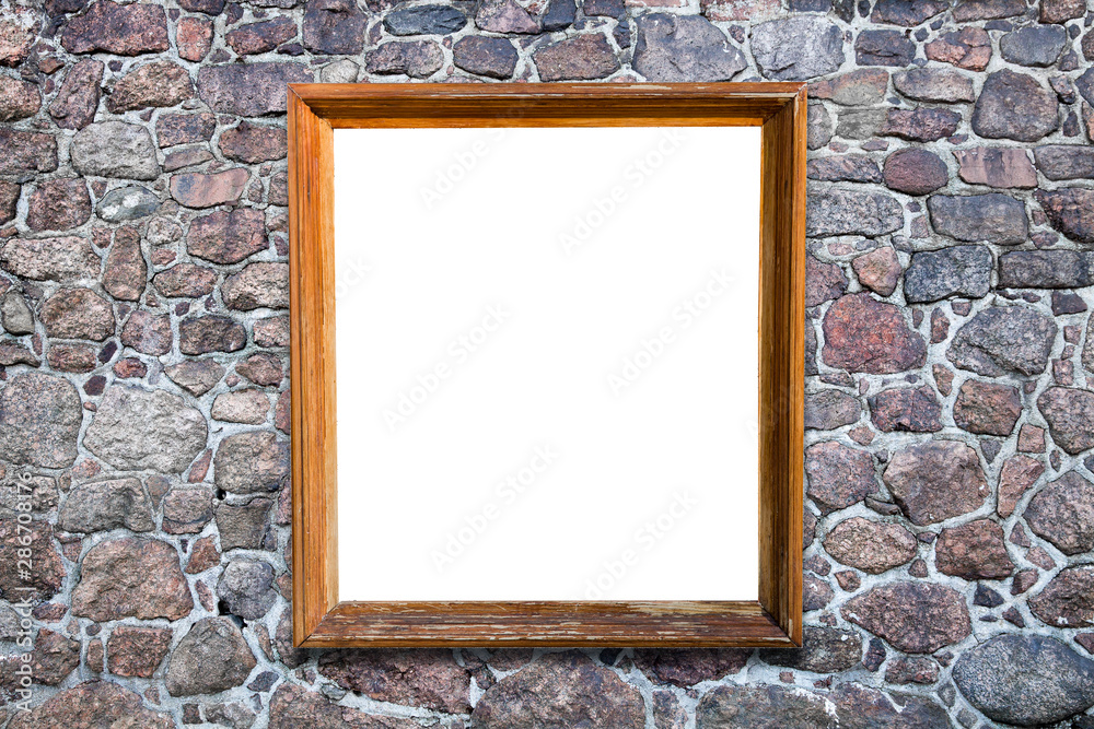 Aufkleber rectangular frame isolated on white on a natural stone wall