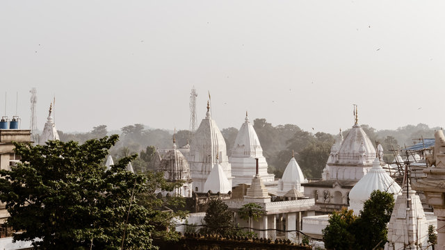 Top view of Shikharji Temple, the holiest of all Jain Teerths and one of the most visited Jain pilgrimage places in Parasnath Hills, Giridih district of Indian state of Jharkhand, India.