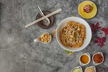 Noodle soup on background, Thai spicy food on background, Thai soup noodle, Noodle soup