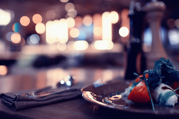 table setting restaurant / cutlery on a table in a cafe, the concept of beautiful food, European style