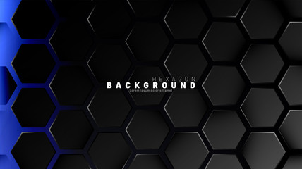 Abstract black hexagon pattern on blue neon background technology style. Honeycomb. Vector illustration