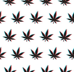 Anaglyph weed seamless pattern with 3D effect