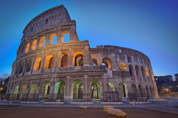 Fototapeta na wymiar Dawn of the day before the Grand Colosseum, Rome, Italy.