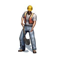 Fototapeta premium Construction worker works with shovel - isolated on white background - 3D illustration