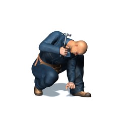 Worker with hammer - isolated on white background - 3D illustration