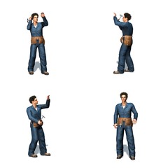 Obraz premium Set of Repairman works with hammer - different views - isolated on white background - 3D illustration