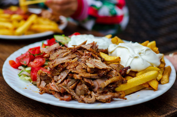 Doner meat with french fries - obrazy, fototapety, plakaty