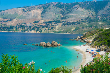 Vouti beach in Kefalonia ionian island, Greece. A secluded majestic beach with turquoise sea waters
