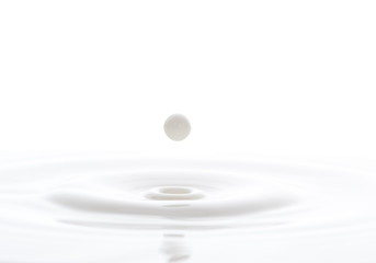 splash from falling drops of white milk on a white background