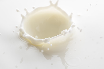 splash on the surface of white milk on a white background