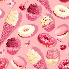 Seamless vector pattern with high detail sweets