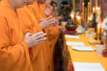 Buddhist monks praying hands. In the ritual prayer