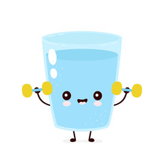 Cute smiling happy water glass with dumbbels