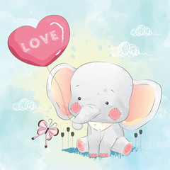 Cute Elephant and the Butterfly